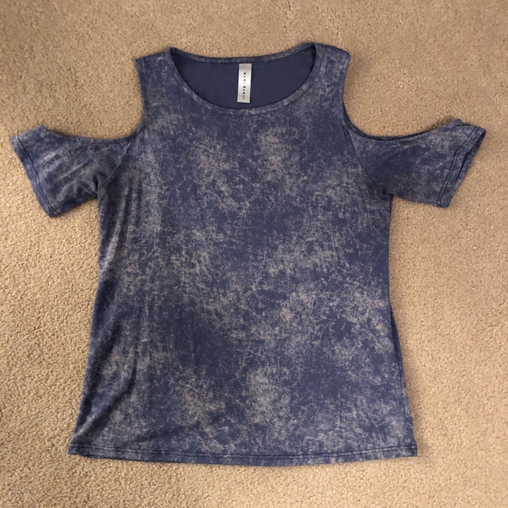 Blue and grey top with shoulder cut outs